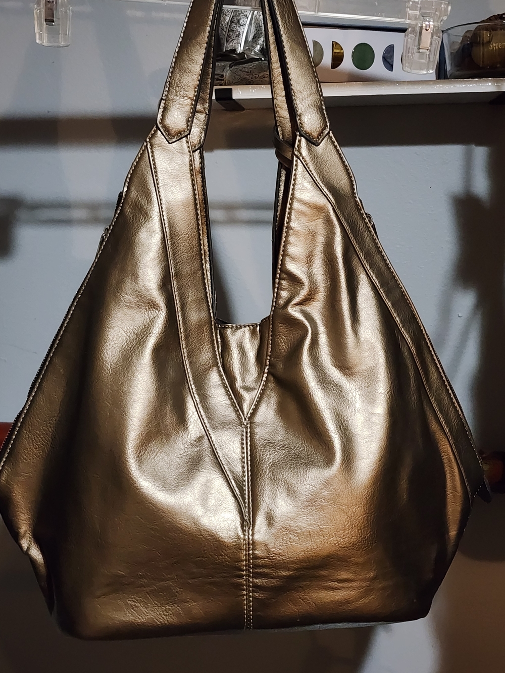 Liz Soto Metallic Bronze Gold Shoulder Tote Bag